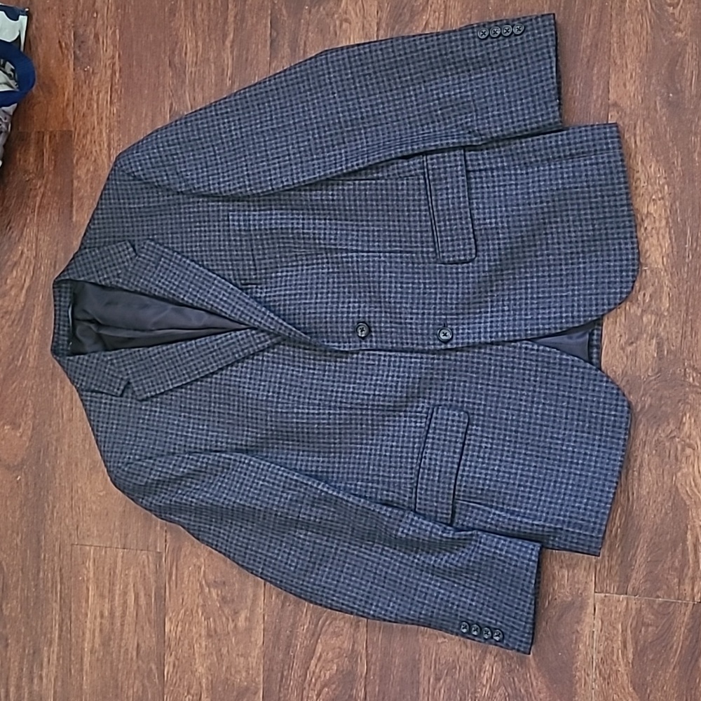Jos a bank wool blazer, size 40R, blue/black checkered pattern